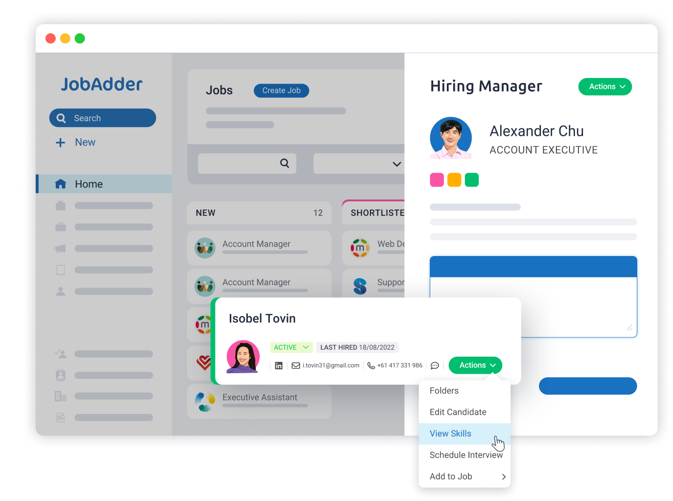 JobAdder hiring manager UI